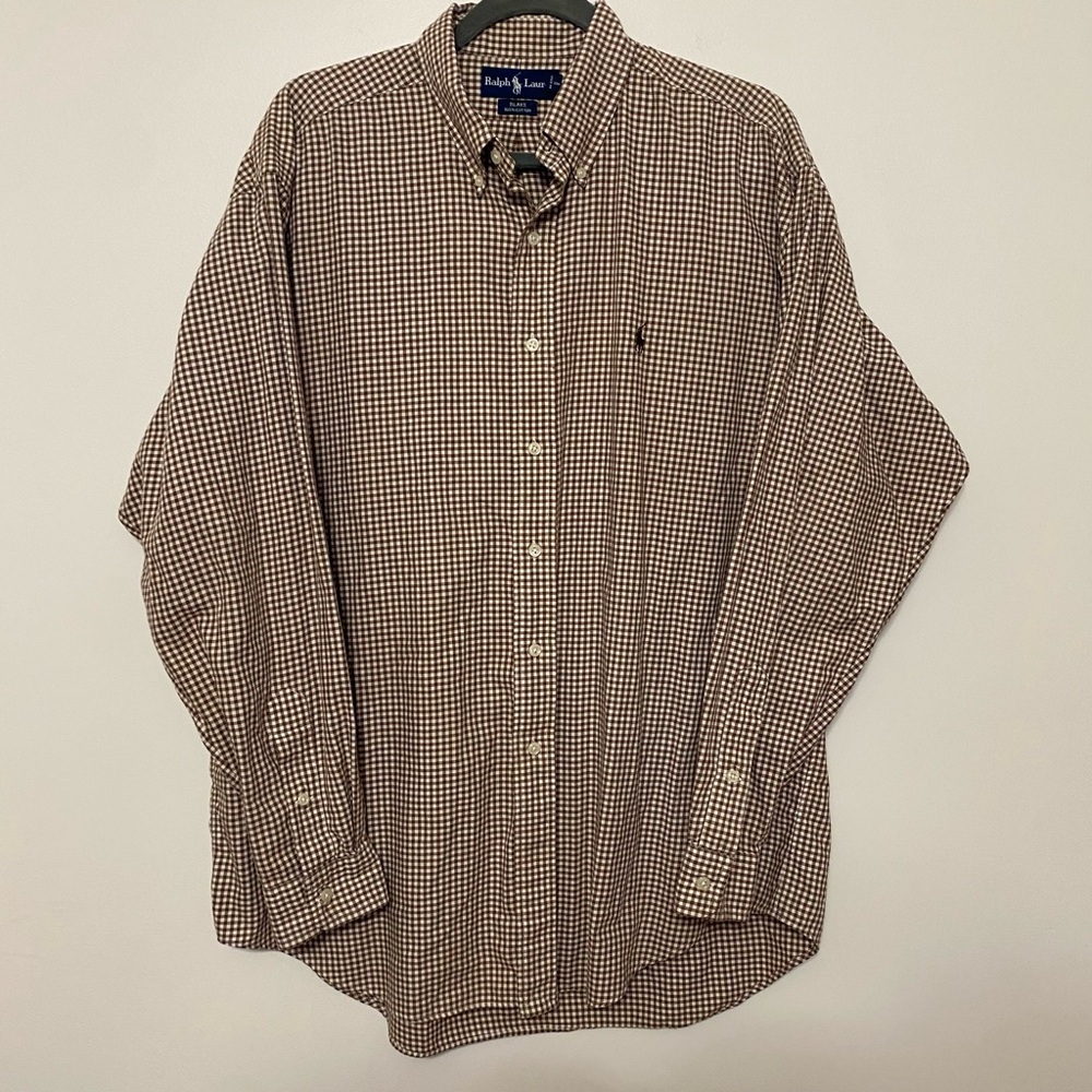 Ralph Lauren Men's Blake 100% Cotton Brown Small Checkered Shirt size L